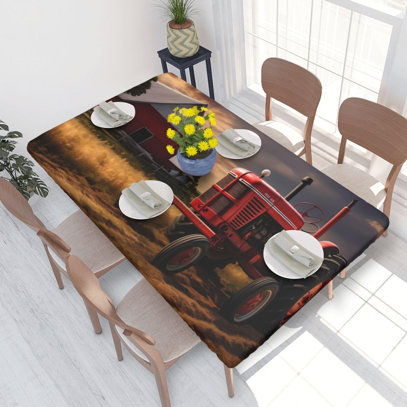 Farm_Proc Waterproof Square Table Cover Elastic Fitted Tablecloth Oil Proof Table Protector For 4ft Table