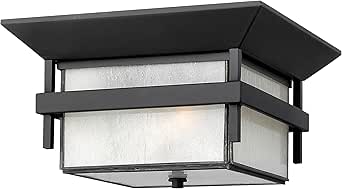 Hinkley Harbor Transitional Two Light Small Outdoor Flush Mount, Satin Black