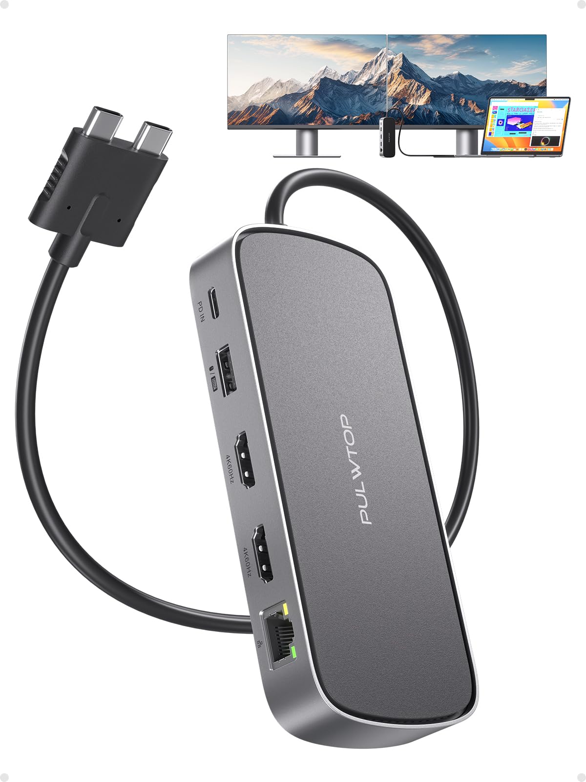 PULWTOP MacBook Pro Docking Station Dual Monitor 4K@60Hz for