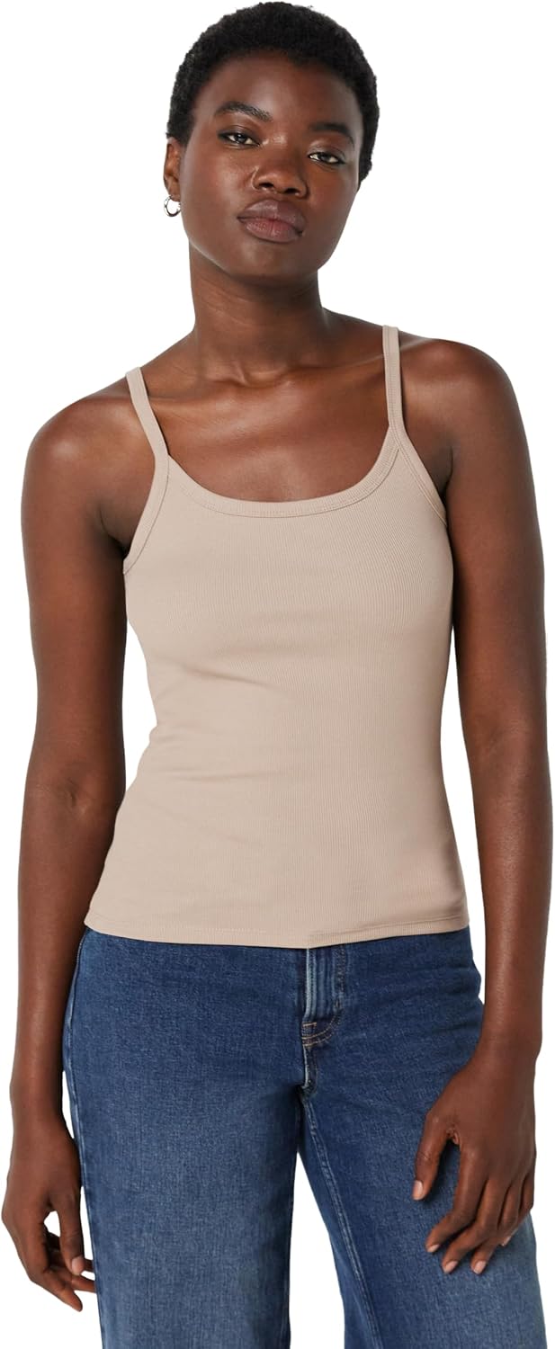 Amazon Essentials Women's Slim-Fit Ribbed Tank Top, Taupe, X-Small
