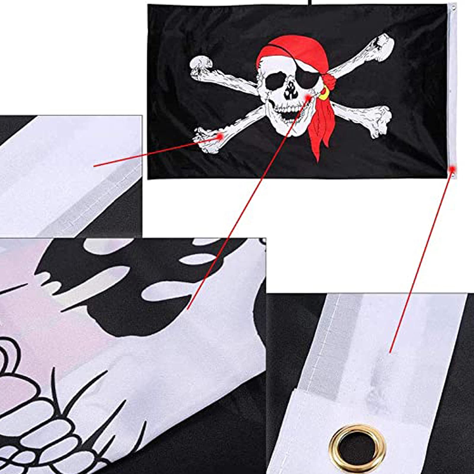Guirlande Fanions Pirates 13,5m - Drapeaux Jolly Roger Crâne Et Os Pour Fête Pirate Et Halloween