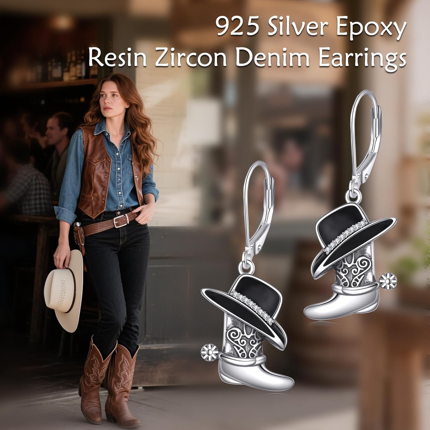 VONALA Cowboy Earrings 925 Sterling Silver Western Boots Texas Hat Leverback Dangle Earrings Bohemian Jewelry Gift for Women