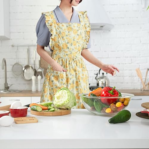 Miniatura 6 de Lindos delantales para mujer con bolsillos, delantal vintage, delantal retro con espalda cruzada para cocinar, cocina