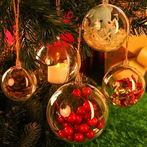 Miniatura 6 de Paquete de 12 bolas decorativas rellenables de plástico transparente de 3.15"/80mm para Navidad, festividades, boda, fiesta, decoración del hogar