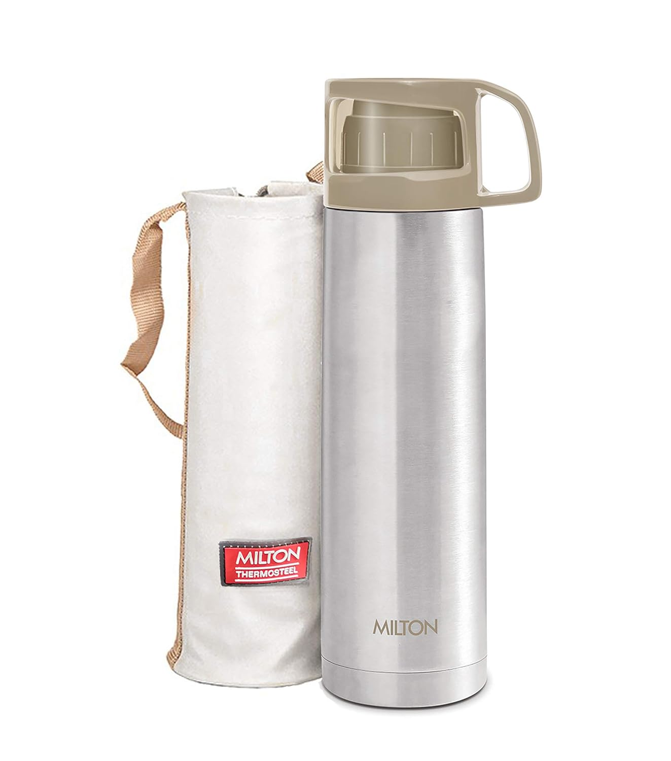 Milton Glassy 750 Thermosteel 24 Hours Hot and Cold Water Bottle with Drinking Cup Lid, 750 ml, Grey