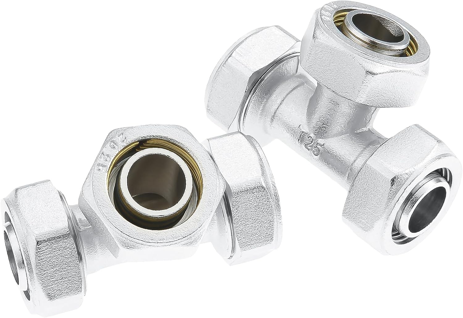 Yetaha 2PCS 3/4" Tee Air Piping Fittings, Brass Nickel-Plated Surface, Air Line Fittings for Shop Garage Compressed Air Tube System 200PSI Working Pressure