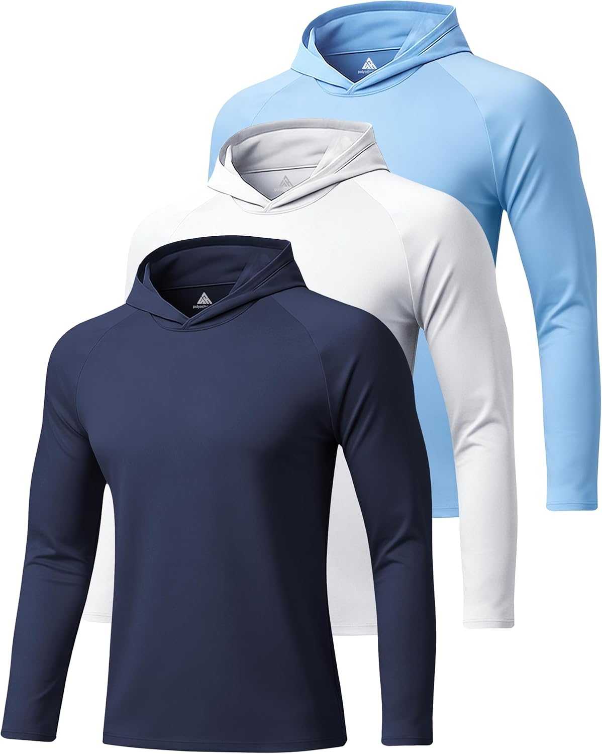 GEEK LIGHTING 3 Packs UPF 50+ Hooded Shirts Sun Protection Hoodie for Hiking Running Fishing Swim Rash Guard