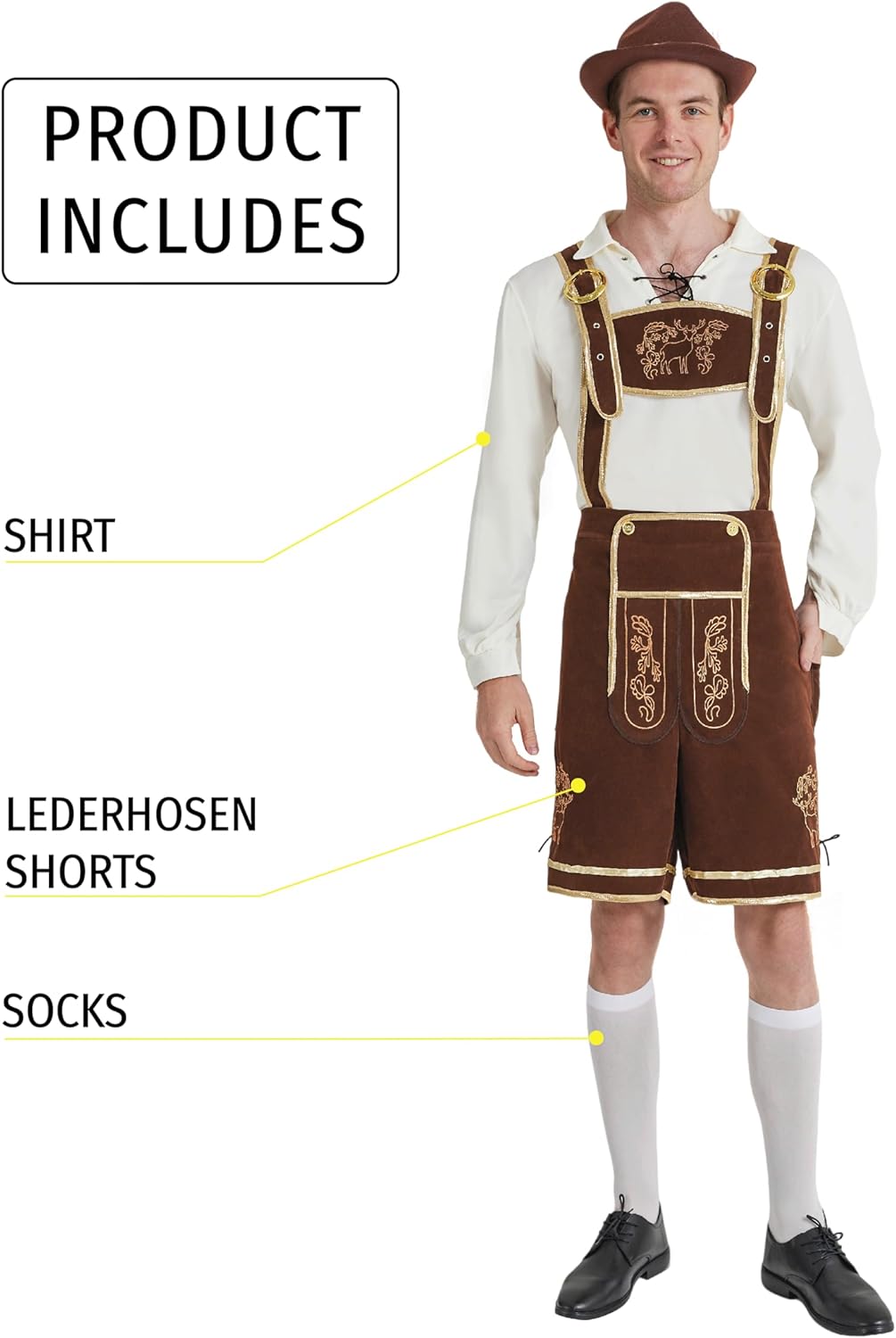 Maxim Party Supplies Men's German Lederhosen Costume - Bavarian Oktoberfest Outfit with Suspender Shorts, Shirt and Socks