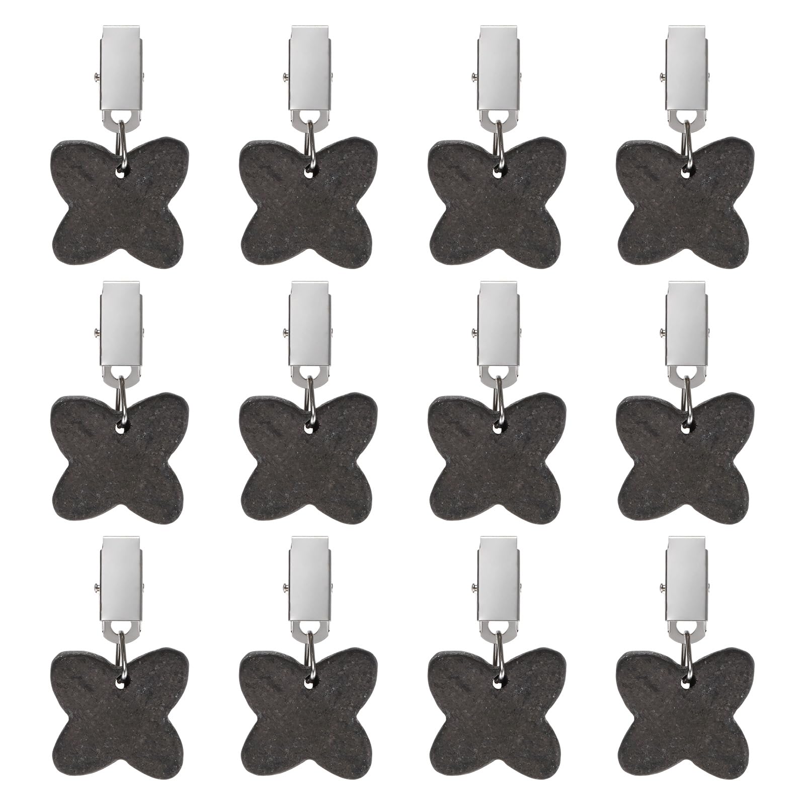M METERXITY 12-Pack Tablecloth Weights, 2.68 Inch Marble Table Cover Weights with Metal Clips for Decoration/Outdoor Picnic/Family Dinner Party, Table Cloth Hangers [Black, Butterfly]