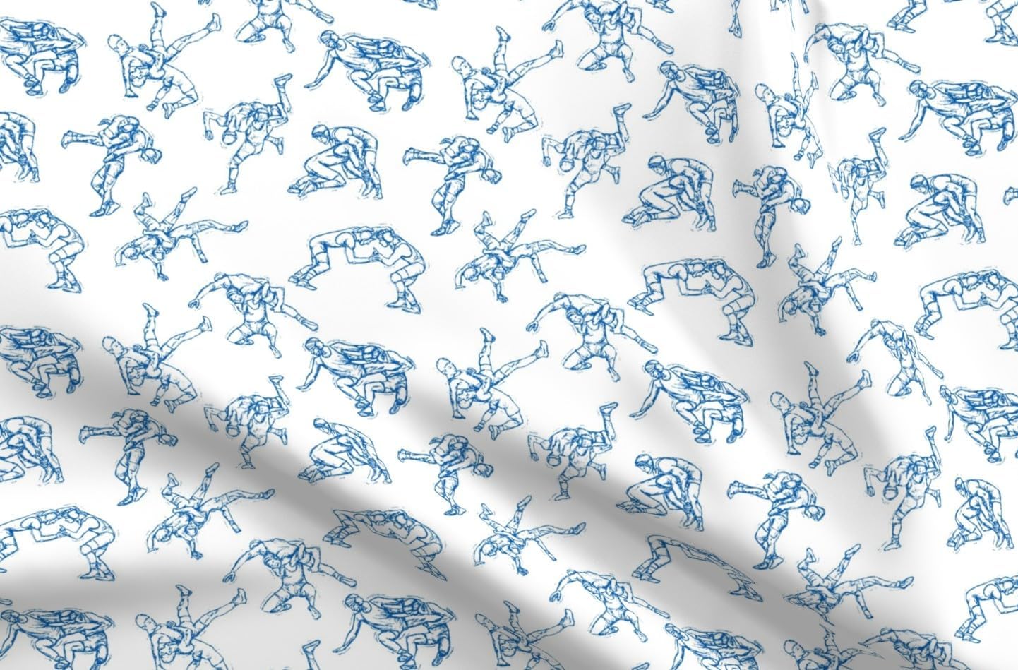 Spoonflower Fabric - Blue Wrestler Sports Wrestling Modern Sketch Team Fighting School Printed on Petal Cotton Fabric Fat Quarter - Sewing Quilting Apparel Crafts Decor