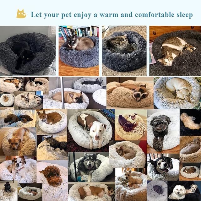 Foto 5 de 7 de Lukery Cama de Perro de Felpa Suave y cálida Donut Cama para Redonda Gato Lavable a máquina Cama para Dormir…