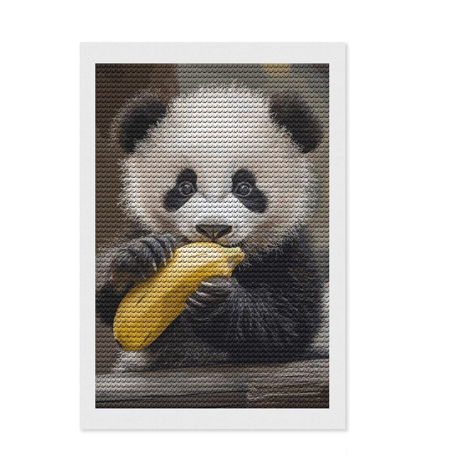 Junmoney Cute Panda Diamond Painting Canvas Set 8"x12", for Teens, Pleasing Wall Art Project, Cosy Home Accent, Birthday Gift
