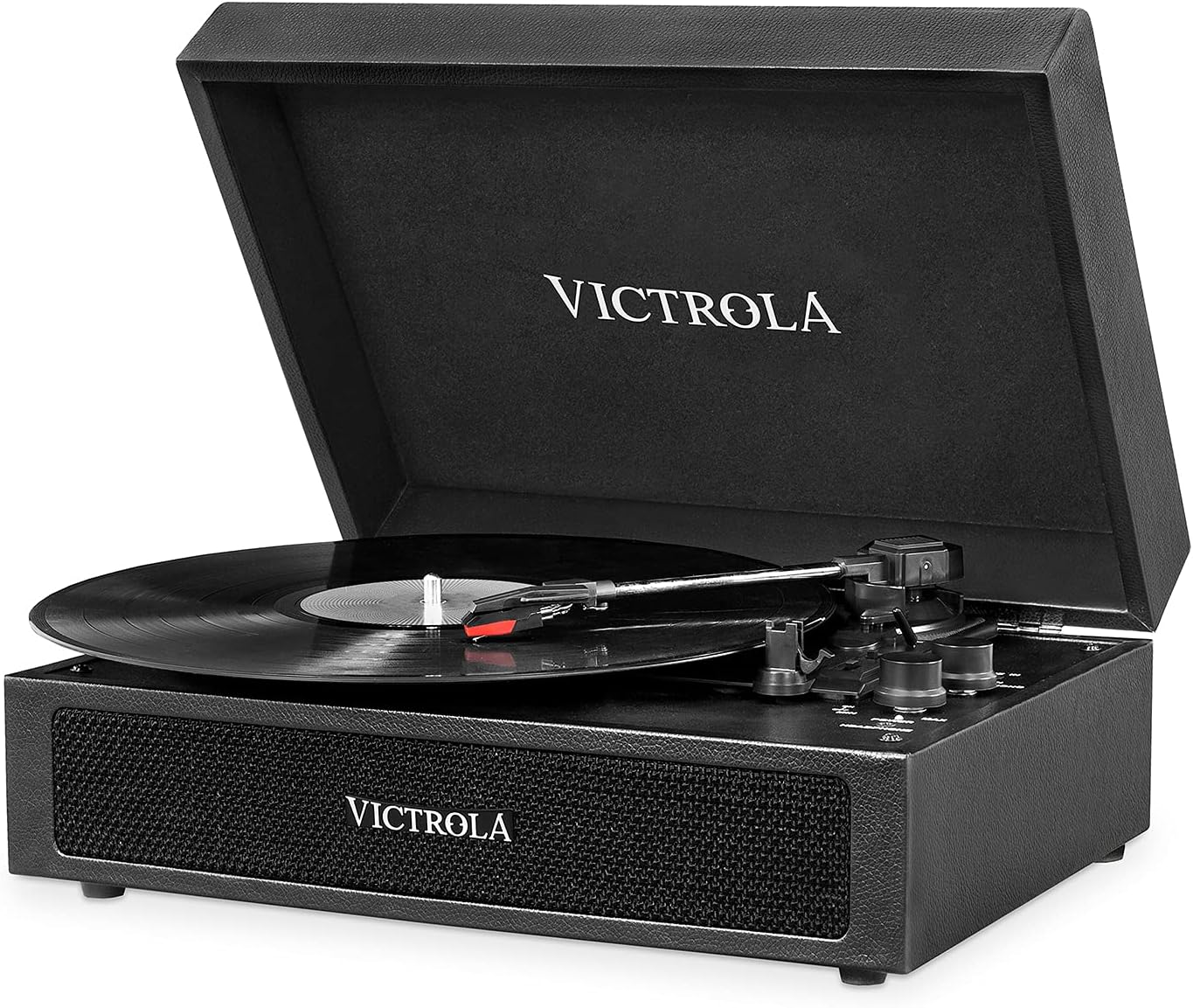 VictrolaPremium Suitcase Record Player with 3-Speed Turntable, Bluetooth and Built in Stereo Speakers, Black