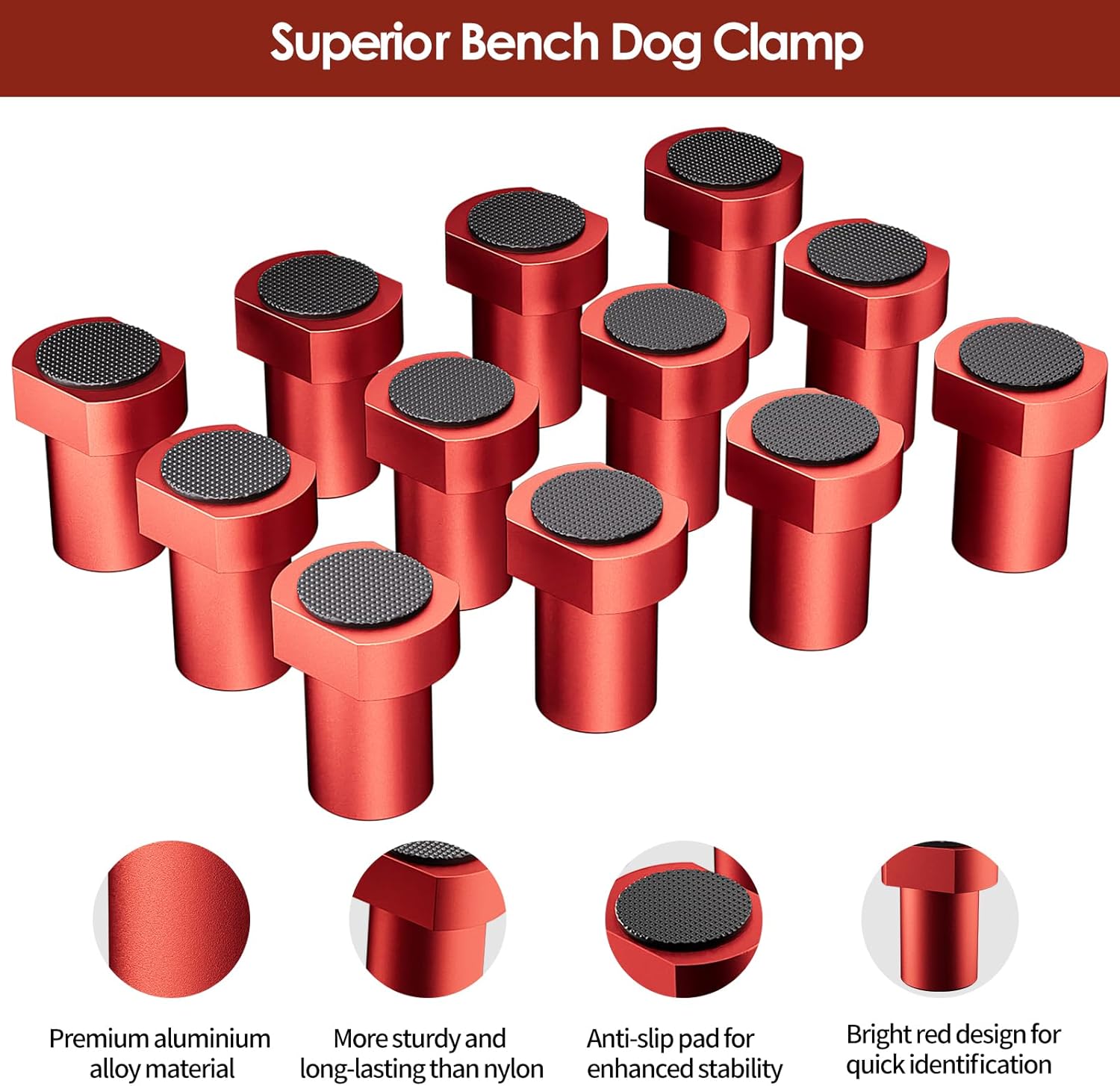 Housolution 6 Pack Bench Dogs, 3/4" Bench Dog Clamp with Non-Slip Pads, Aluminum Alloy Workbench Dogs for MFT Table, Woodworking, DIY