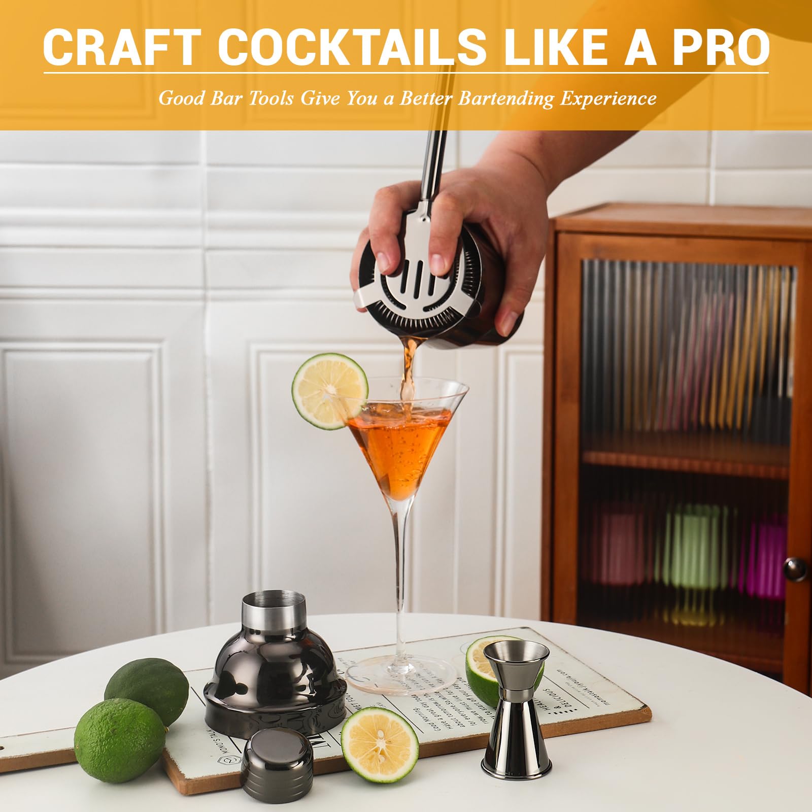 Set Shaker Cocktail 12 Pezzi In Acciaio INOX - Con Supporto, 750ML, Per Home Bar, Regalo Per Uomini - Foto 8