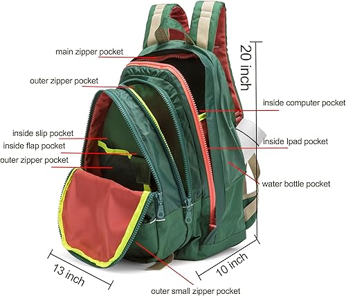 Vista 4 de DORIS&JACKY UNISEX - Mochila campus de gran capacidad, mochila informal de viaje para mujer (grande, verde)