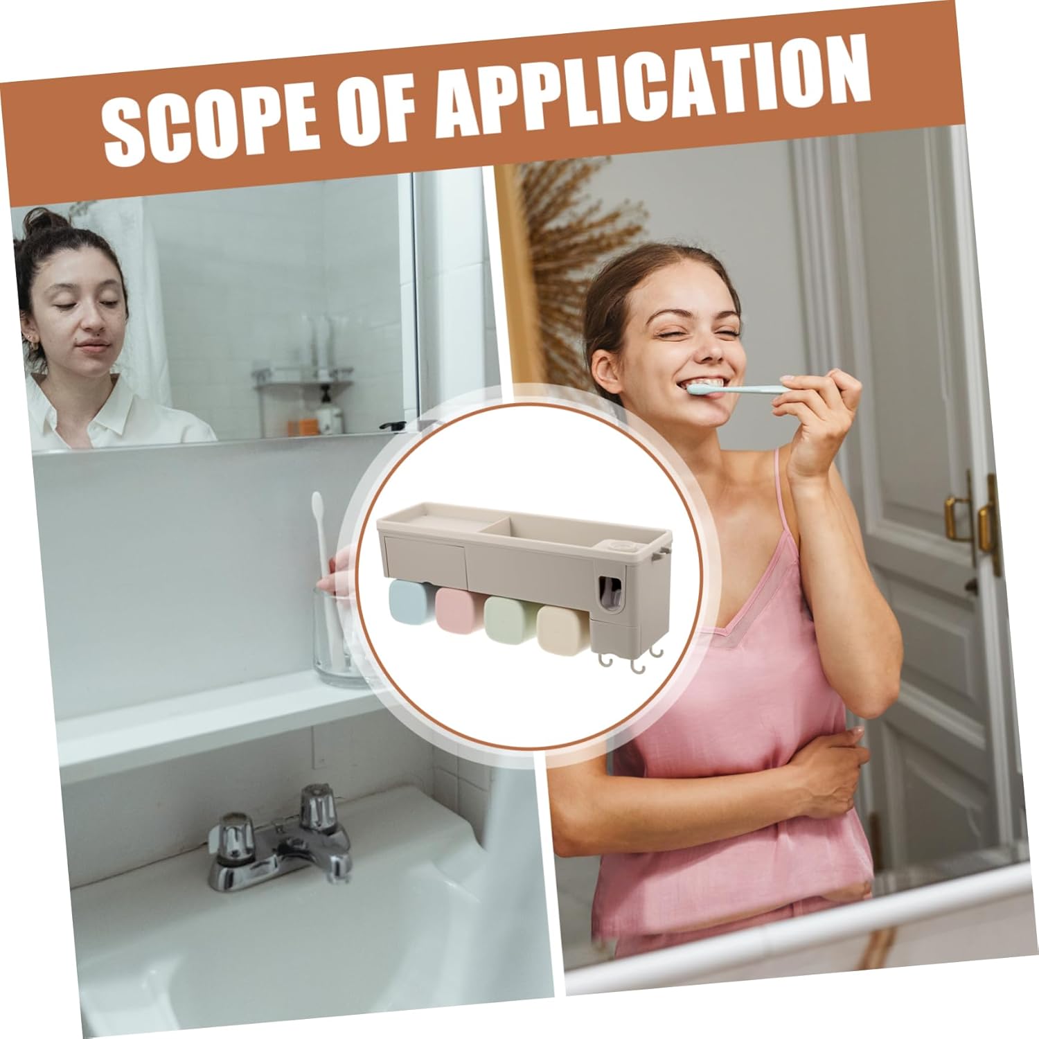 Bathroom Toothbrush Holder Wall Mount Toothpaste Squeezer Toothbrush Rack Adhesive Organizer Space-Saving Bathroom Accessory