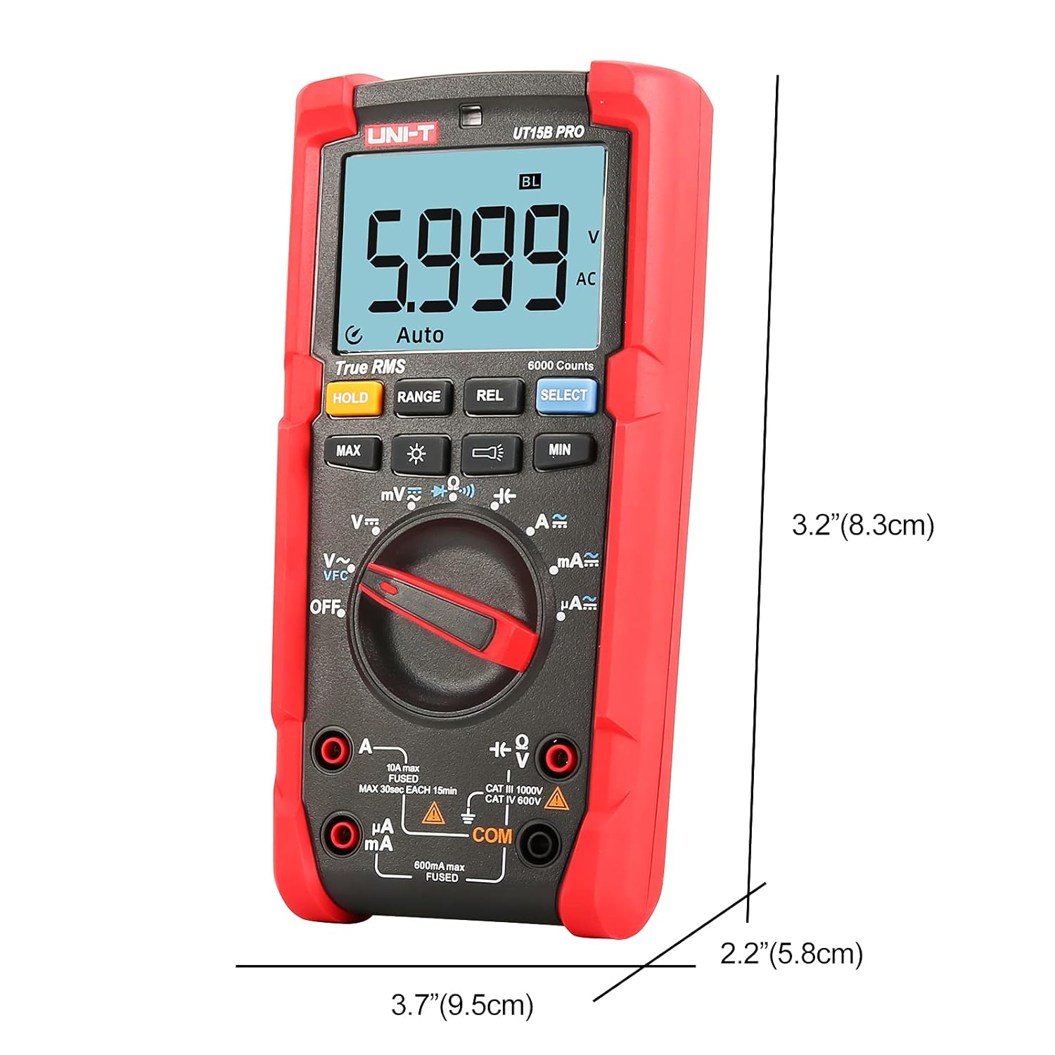 UNI-T UT15B Pro Multi Meter, AC/DC Current AC/DC Voltage Handheld TRMS Voltmeter Ohm Meter Measure Volt Amp Resistance Capacitance Frequency Diode Continuity VFC Circuit Power Car Fuse Electric Tester