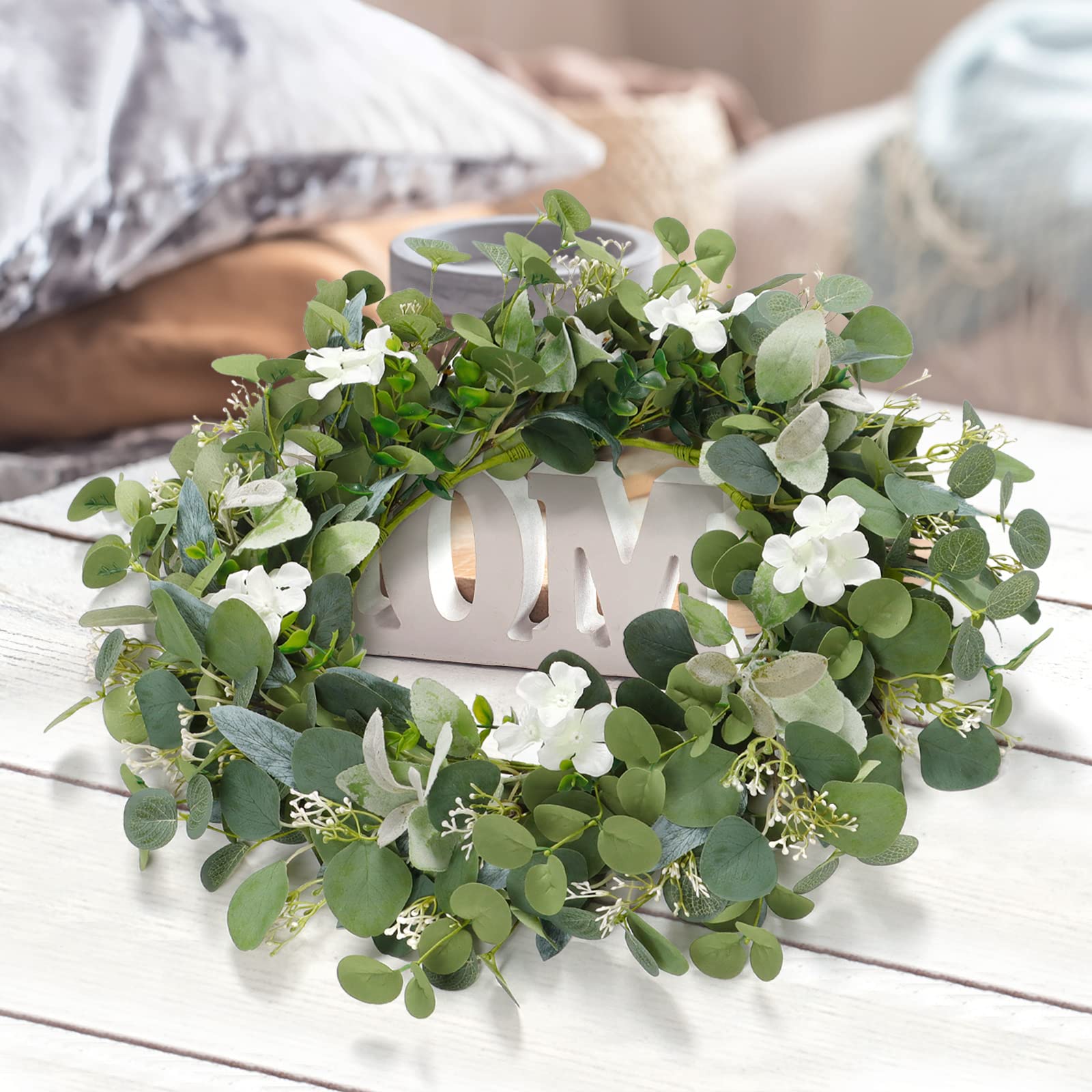 Couronne De Porte Artificielle En Eucalyptus - 40 Cm - Décoration Murale Verte Pour Toute L'Année