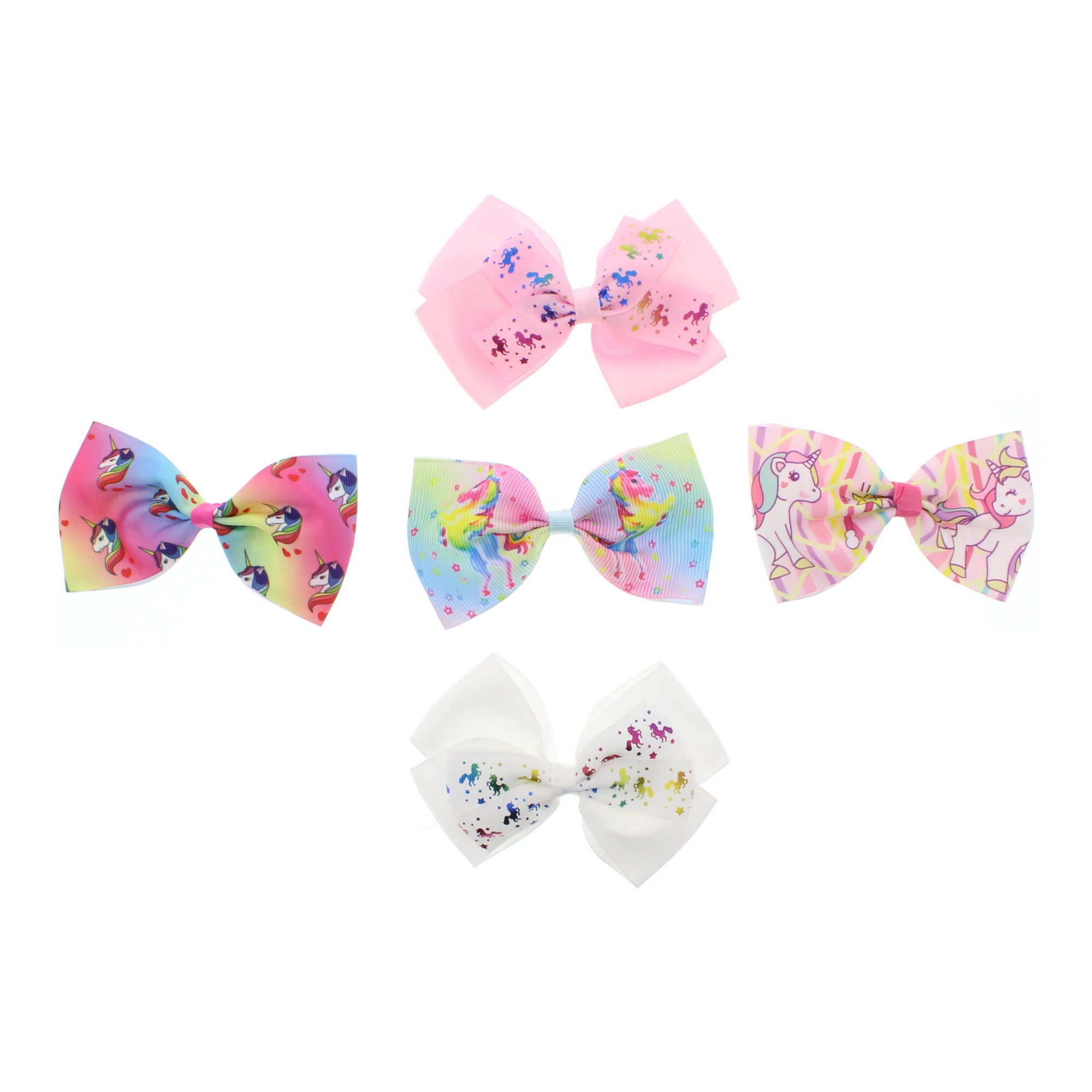 Zac's Alter Ego Pack of 5 Assorted Rainbow Unicorn Print Grosgrain Bows