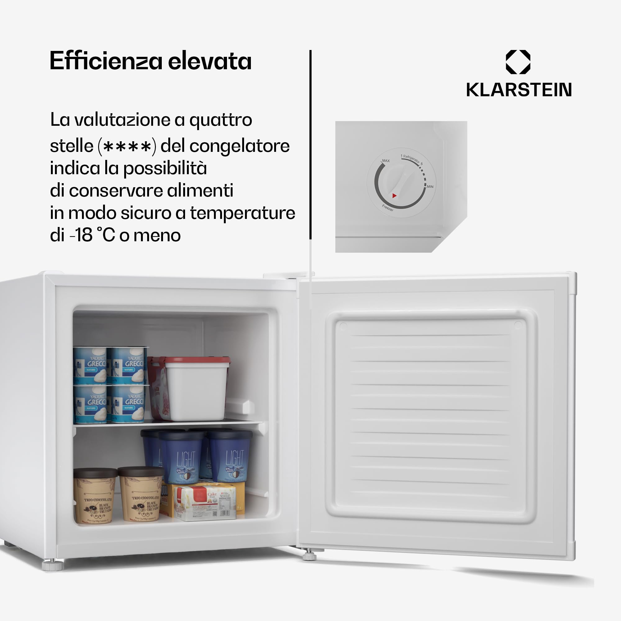 KLARSTEIN Irene - Congelatore Piccolo da 31L, Frigo/Freezer Compatto con Temperatura Regolabile da -24 a 10 °C, Silenzioso: 38 dB, Efficienza Energetica C, Mini Frigo per Spazi Ridotti