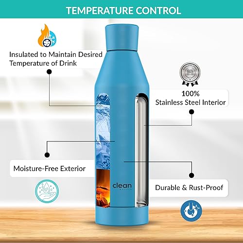 Miniatura 3 de The Clean Hydration Co, Canteen 17, botella de agua de acero inoxidable aislada al vacío fácil de limpiar con tapa inferior extraíble (Aqua)