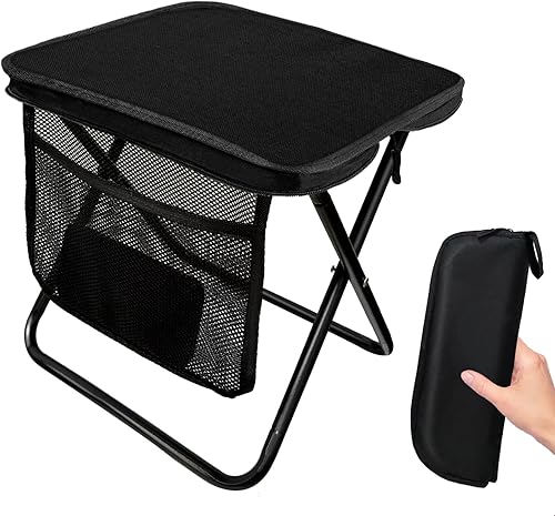 Taburete plegable portátil de 13 pulgadas, taburete de camping para adultos con bolsillo lateral, silla de bolsillo plegable ultraligera pequeña