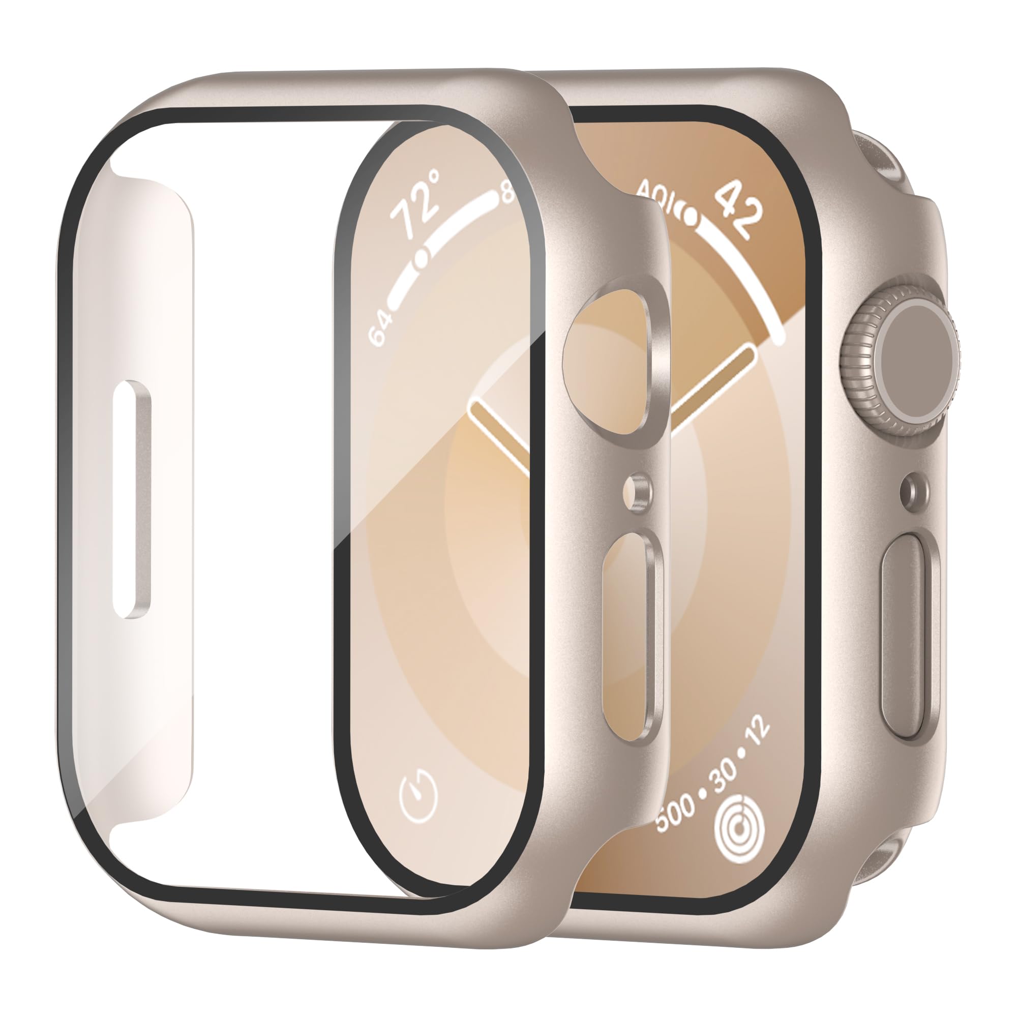 Smiling 2 Pack Case Compatible with Apple Watch Series 9 (2023)/Series 8 /Series 7 45mm with Tempered Glass Screen Protector, Hard PC Case Overall Protective Cover- Starlight