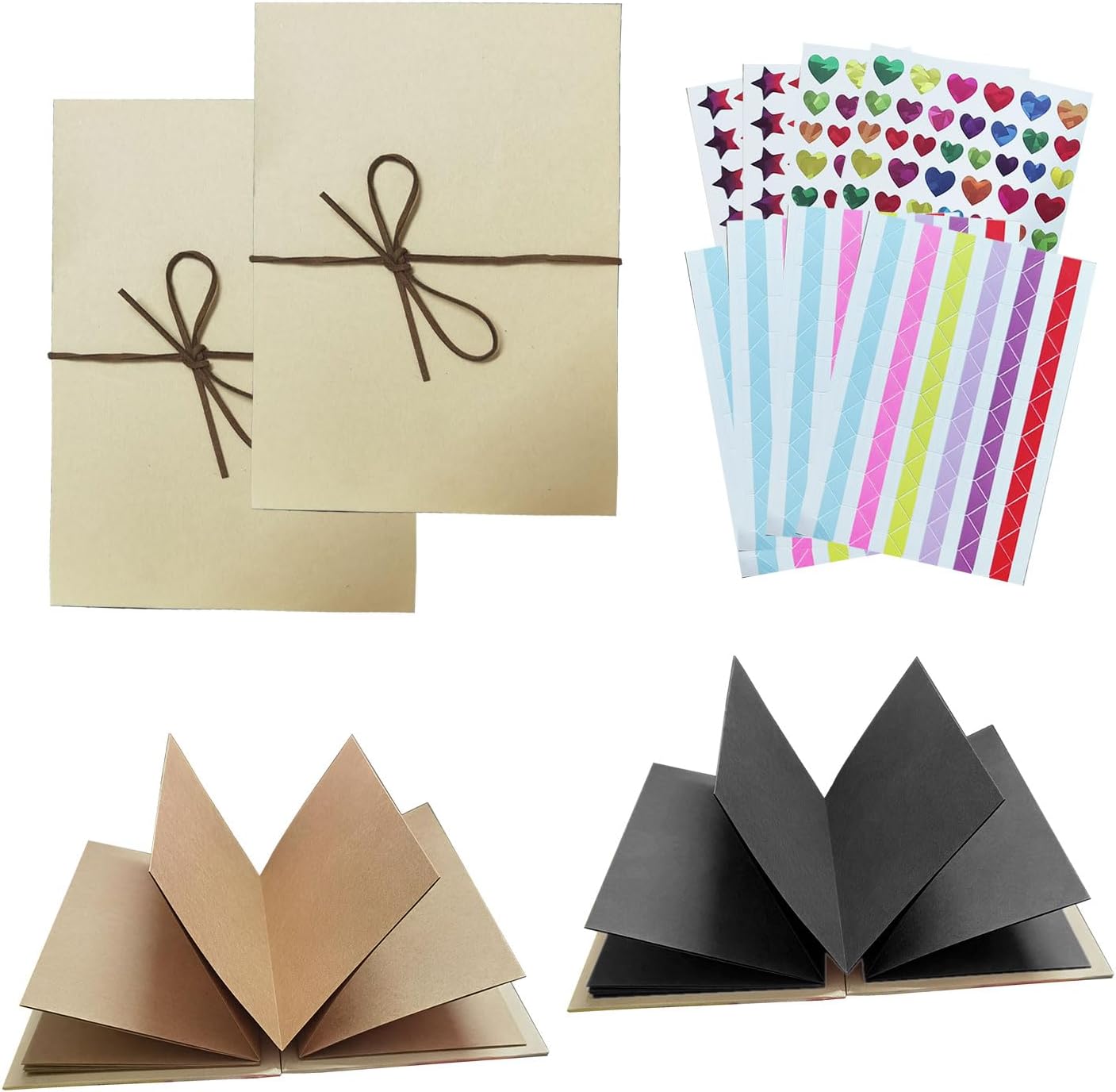 4set Scrapbook Album 6x8In Photo Album with DIY Accessories Set, Stretchable Folding Kraft Paper Memory Book Small Album for Wedding Anniversary Valentines Day (Black Brown)