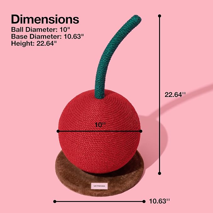 Rascador para gatos vetreska cherry de 57 cm con bola de yute miniatura 2