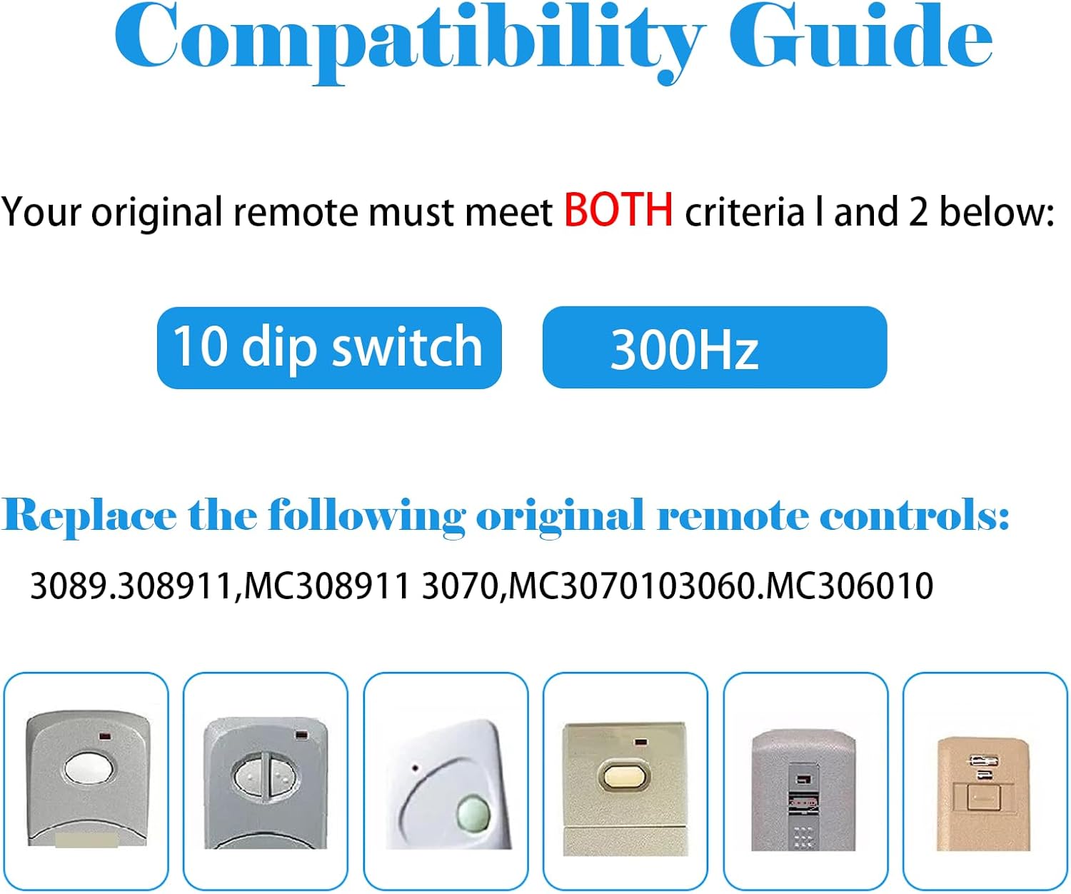 6 for 10 Dip Switch Multicode & Stanley Gate Opener Remote 300MHz & 310MHz,Compatible with 10 Digit Multicode Gate Opener,for Multi code Garage Door Opener Remote 3089 1050,Gate Remote Control Clicker