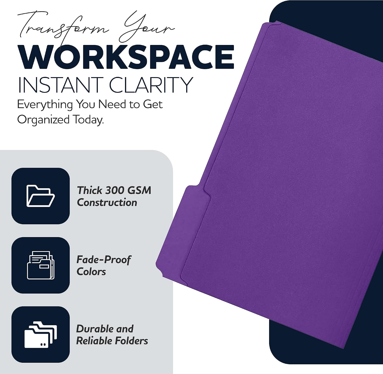 Colored File Folders 15-Pack – 5 Assorted Colors – Letter Size, 1/3-Cut Tabs – Paper Folders Modern Set: Black, Grey, White, Orange, Purple (Modern Set) image 5