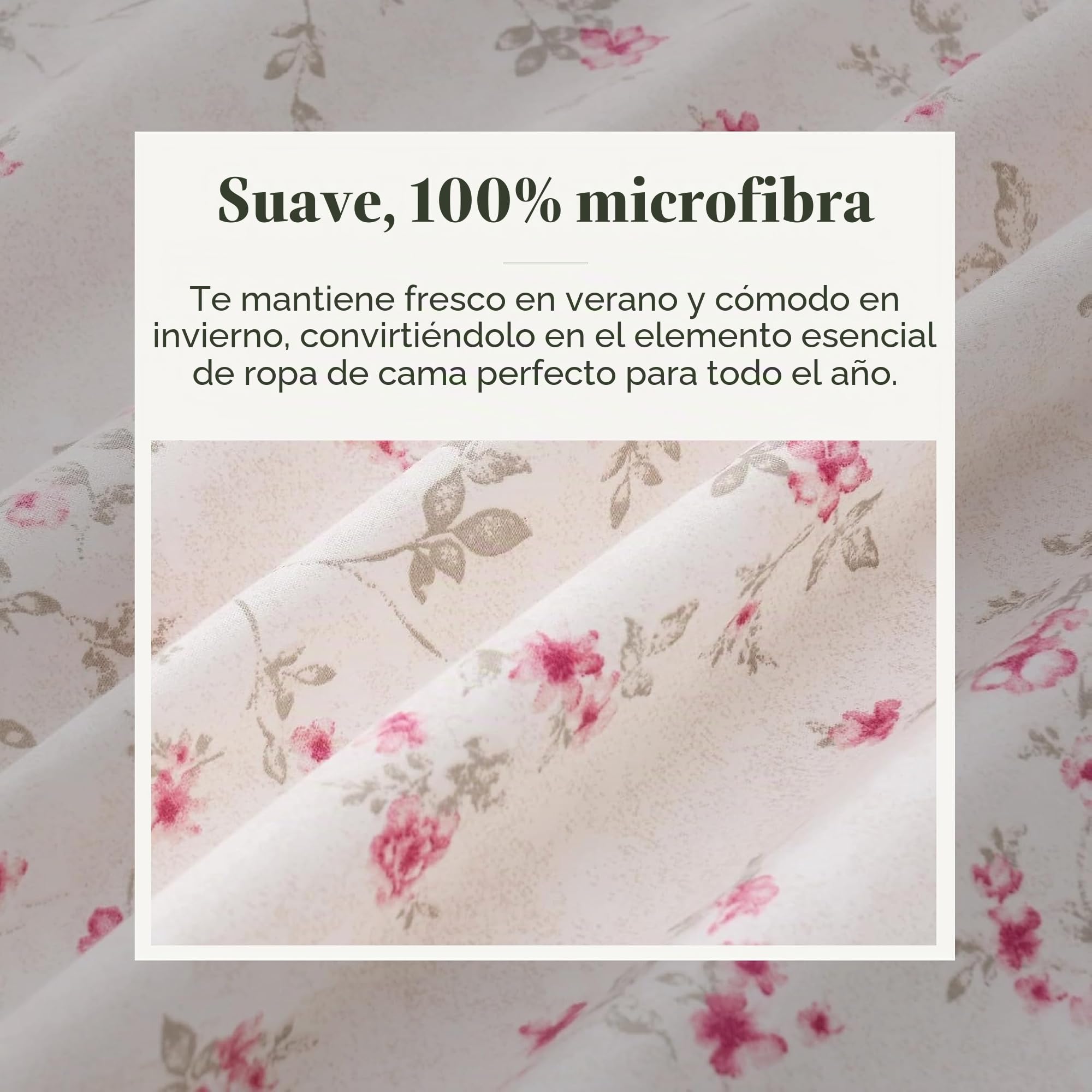 Modern Threads Sábanas Impresas de Microfibra Suave, sábanas de Microfibra de Lujo, Incluye sábana encimera, sábana Bajera Ajustable con Bolsillos Profundos y Fundas de Almohada Kashmir Rose King