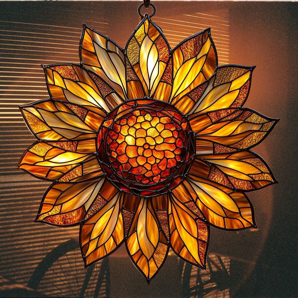Sunflower Acrylic Suncatcher Stained Glass Effect Window Car Hanging Christmas Ornament Indoor Outdoor Decor Garden Sun Catcher Panel for Sunflower Lover for Women Mom Grandma