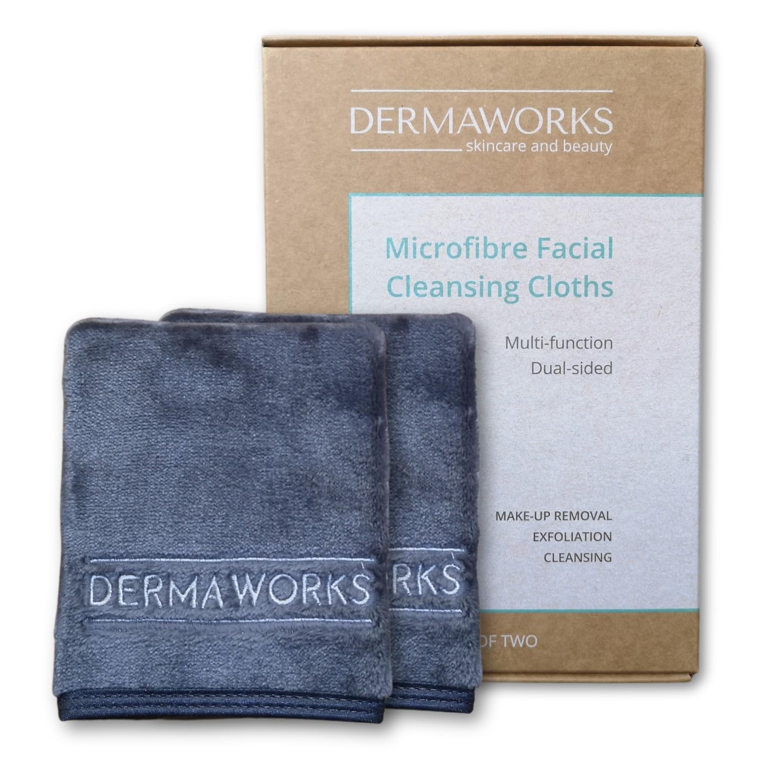 2x LUXURY MICROFIBRE FACE CLOTHS for Men & Women – Exfoliating & Cleansing Face Flannels – Makeup Remover Cloth – Grey Flannels Facial Towels – Shower Cloth/Washcloths for Body by DERMAWORKS
