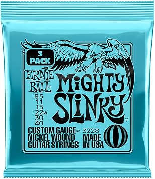 Ernie Ball Mighty Slinky Nickel Wound Electric Guitar Strings 3-pack, 8.5-40 Gauge P03228