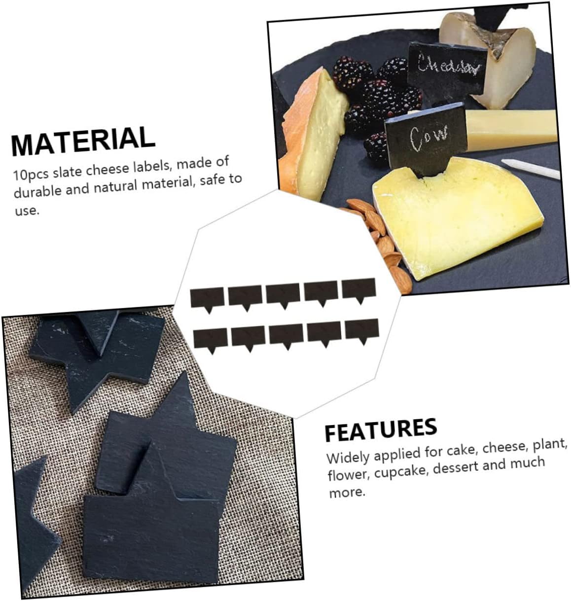 Zerodeko 10pcs Square Cheese Labels Reusable Cheese Markers for Charcuterie Boards for Bakeries and Dessert Shops Easy to