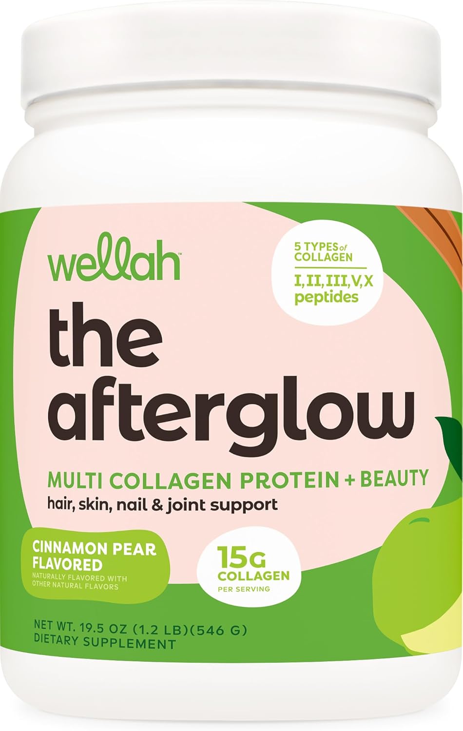 Wellah The Afterglow Multi Collagen Protein + Beauty (30 Servings, Chocolate) - Hair, Skin, Nail & Joint Support - Non-GMO & Gluten Free