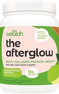 Wellah The Afterglow Multi Collagen Protein + Beauty (30 Servings, Cinnamon Pear) - Hair, Skin, Nail & Joint Support - Non-GMO and Gluten Free
