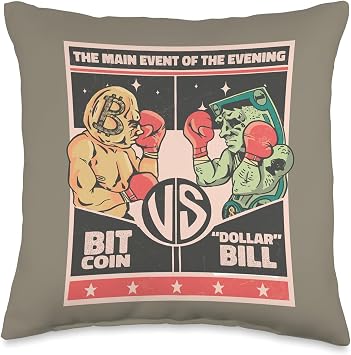 Cryptocurrency Bitcoin Vs Dollar Bill, Retro Vintage Bitcoin Throw Pillow