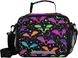 Glaphy Halloween Rainbow Bats Lunch Bag Cooler Lunch Box Insulated Lunch Tote Bag Food Container for Men Women Kids