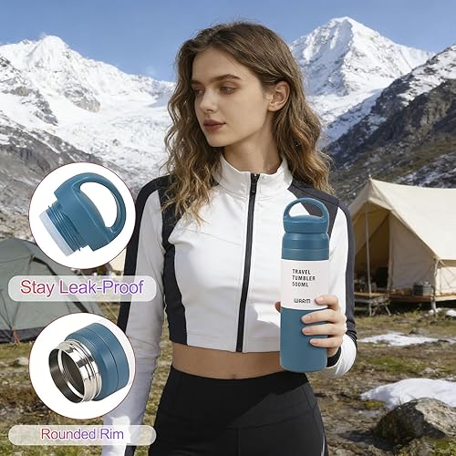 Miniatura 6 de Botella deportiva aislada de doble pared de 17 onzas, mantiene el calorfrío durante 24 horas, a prueba de sudor, duradera, perfecta para gimnasio y