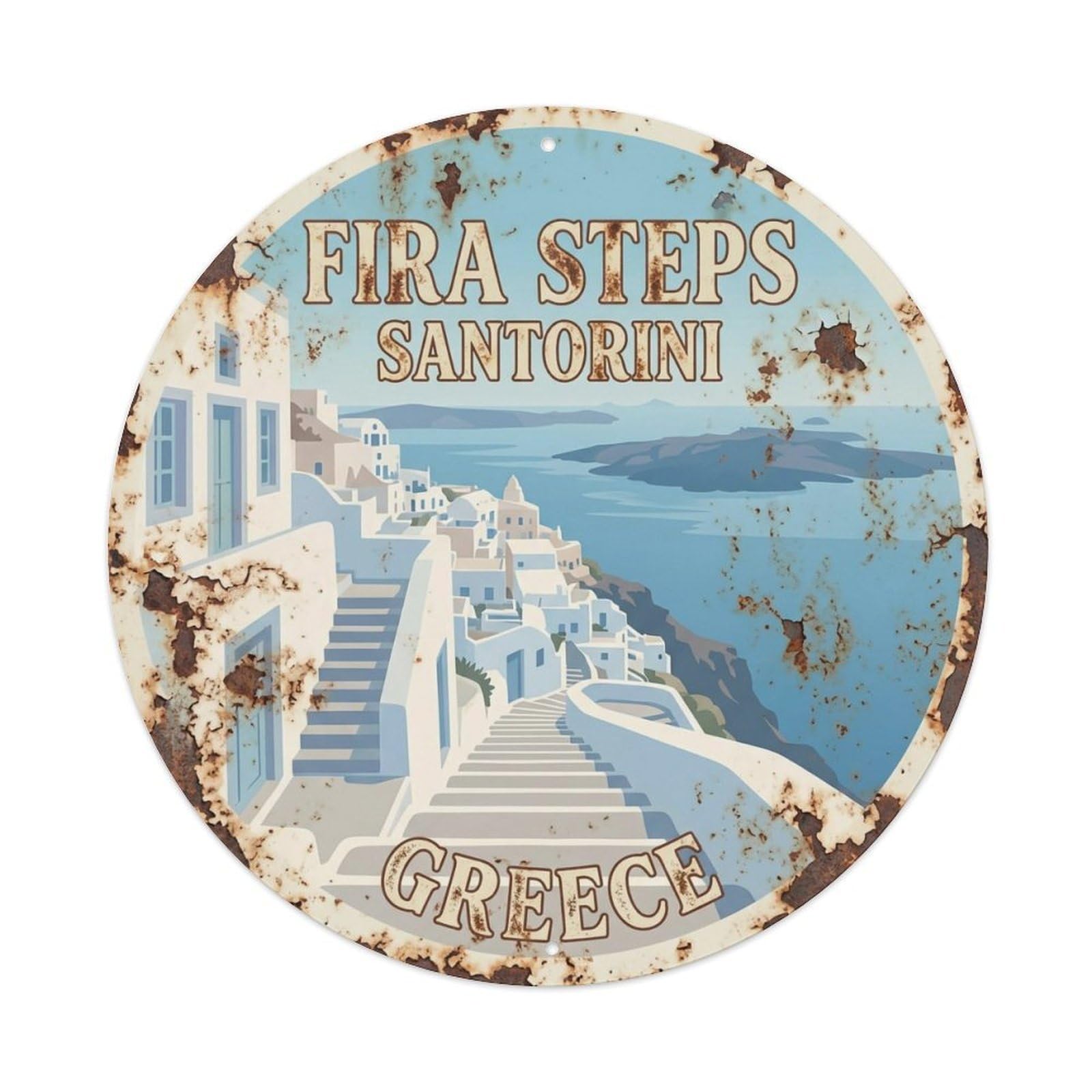 Vintage Travel Fira Santorini Steps 1 Metal Tin Sign