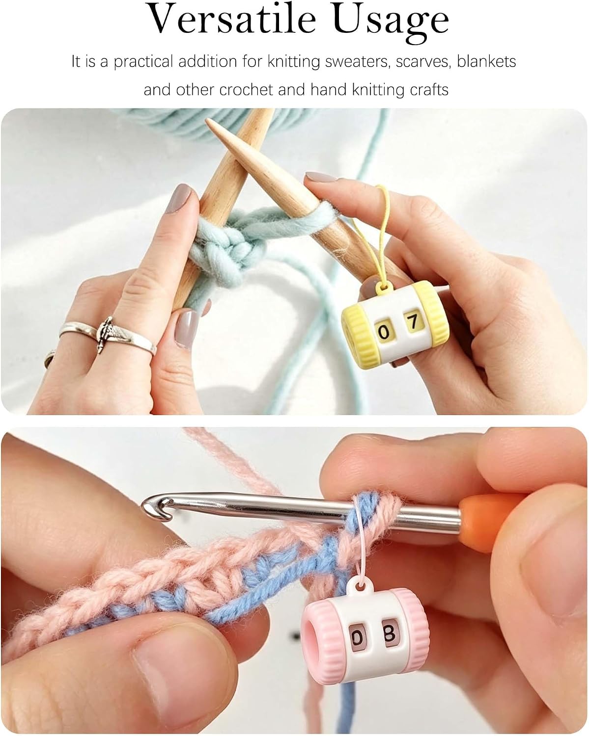 2 Pack Mini Manual Knitting Counter for Knitting and Crochet，Pink image 5
