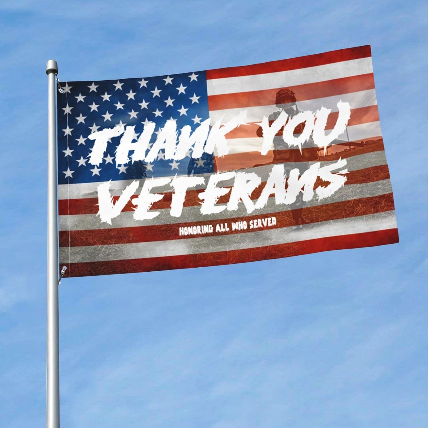 American Flag Memorial Veterans Day Flag 3x5 Ft Fade Proof Outdoor/Inside Thank You Veterans Breeze Flag Garden House Home Decor Double Stitched With Metal Grommets - Image 2