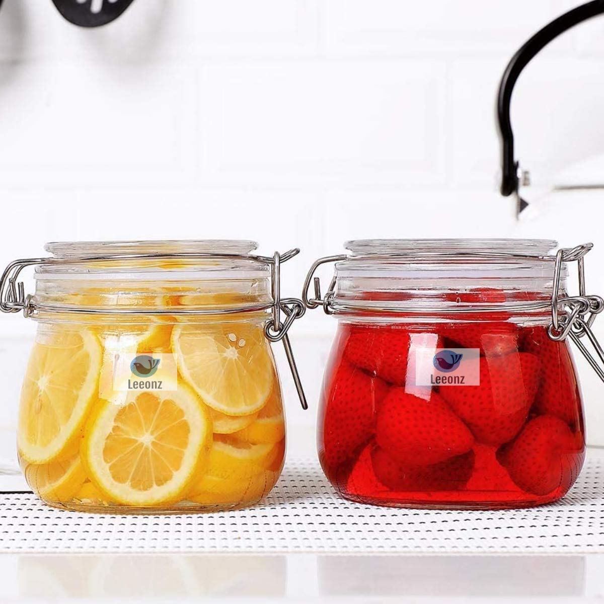 Leeonz Round Glass Kitchen Storage Canister Jars Crystal Clear Food