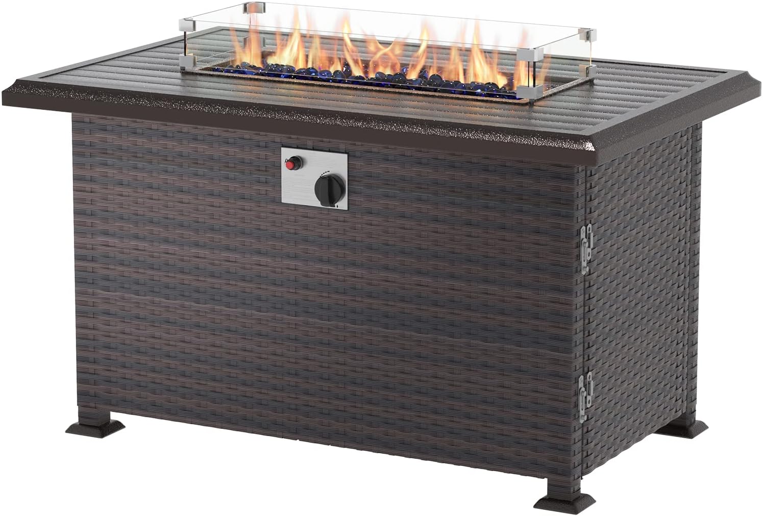 43" Propane Fire Pit Table 55,000 BTU, Gas Fire Pit with Glass Wind Guard and Metal Lid,CSA Certification Outdoor Fire Pit Auto-Ignition