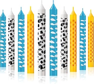 18 Pcs Game Birthday Candles Cartoon Cake Toppers Blue Sky White Cloud Cow Chess Grid Pillar Rocket Cupcake Candles for Cartoon Themed Birthday Party Decorations Supplies