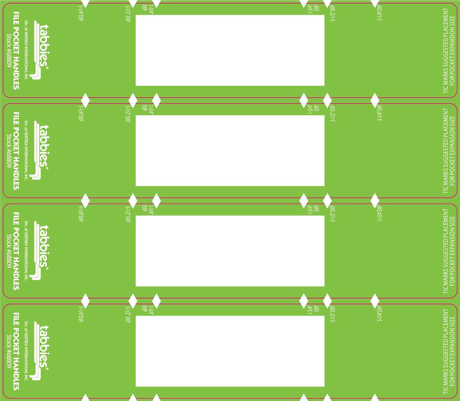 Tabbies File Pocket Handles, 9.63 x 2, Green/White, 4/Sheet, 12 Sheets/Pack