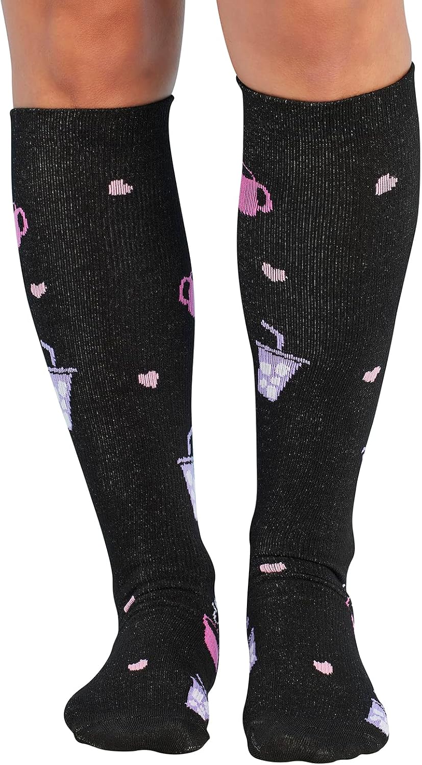 Cherokee Women's 10-15mmHg Compression Socks – Fun Print Knee Highs with Light Support, Soft Feel - PRINTSUPPORT, Regular, Nurse Fuel